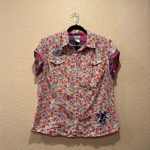 Floral Button-Up Shirt with Pink Accents
